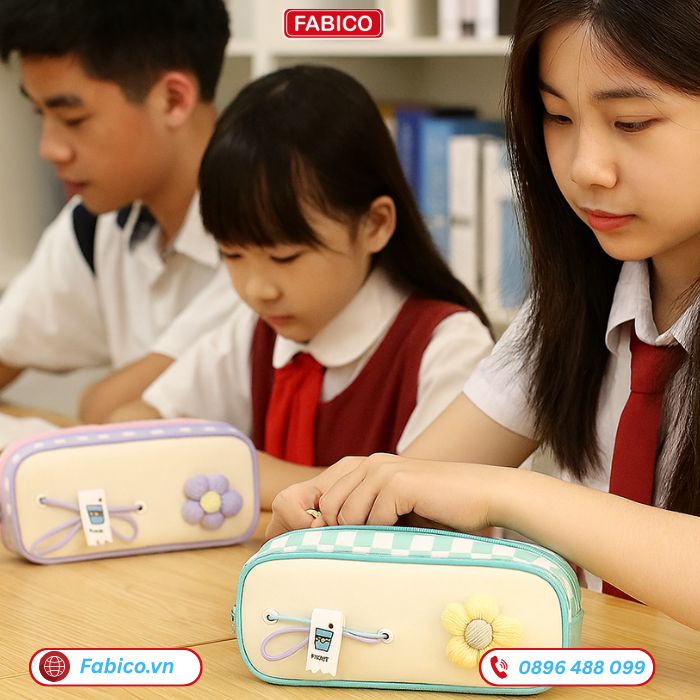 Hộp bút học sinh dễ thương họa tiết hoa lập thể