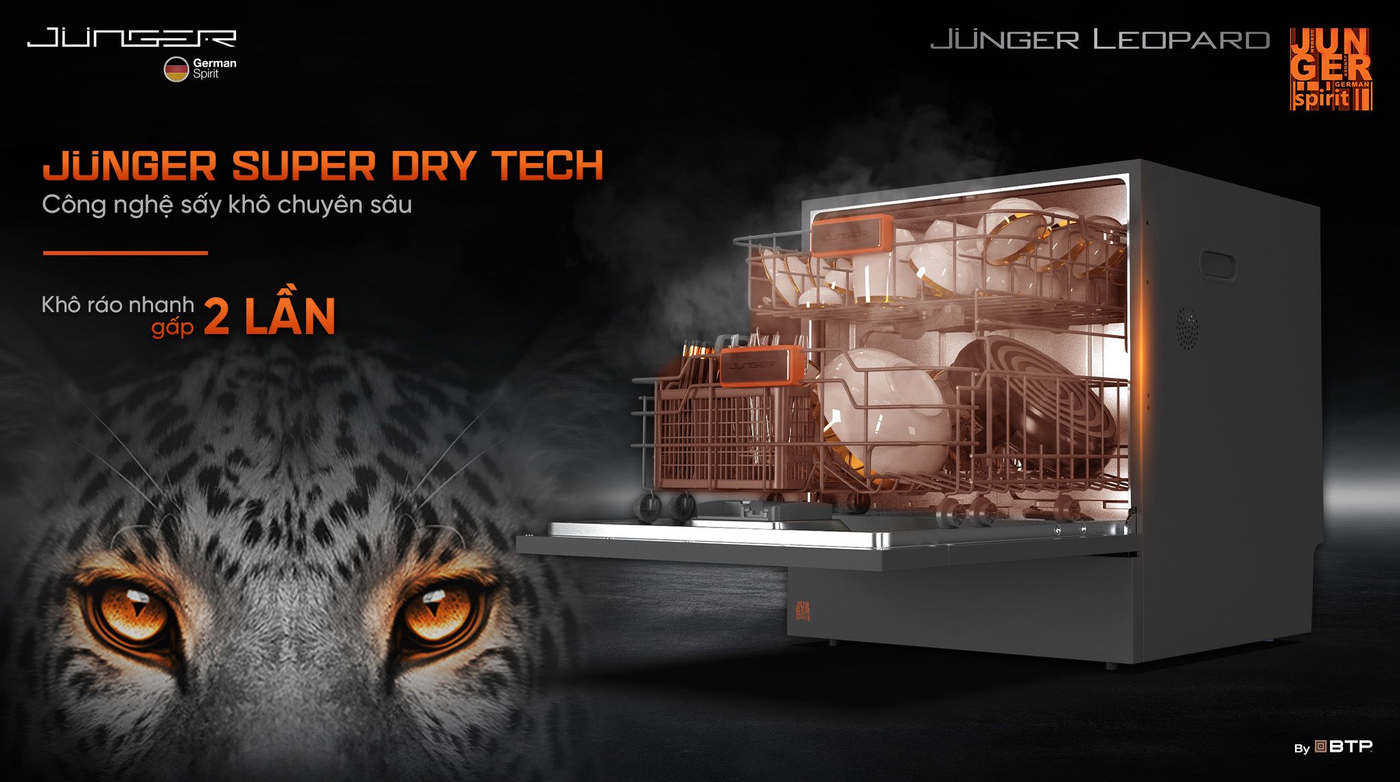 Công nghệ sấy nóng Junger Super Dry Tech hỗ trợ làm khô tăng cường cho toàn bộ chén bát tốt hơn