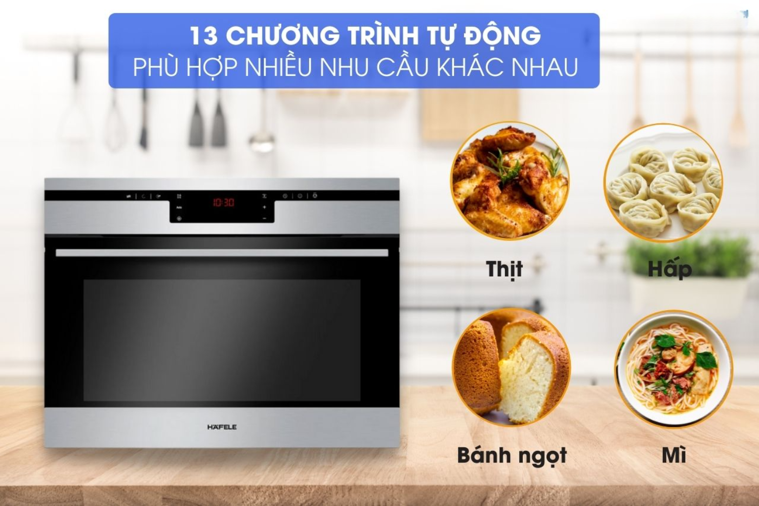 Lò có 4 chương trình kết hợp nướng và vi sóng được lập trình sẵn