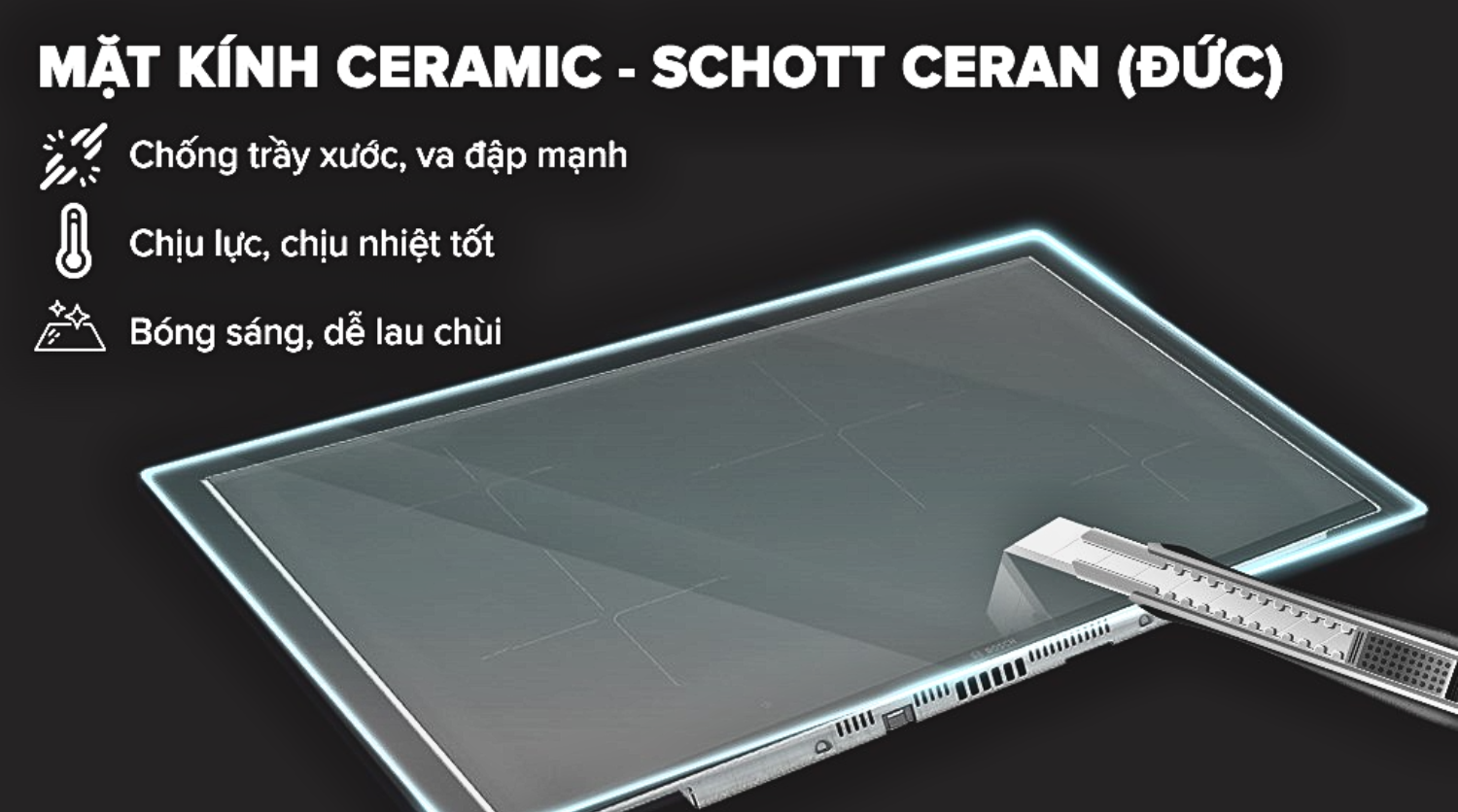Mặt bếp được làm từ chất liệu kính gốm thủy tinh Schott Ceran cao cấp