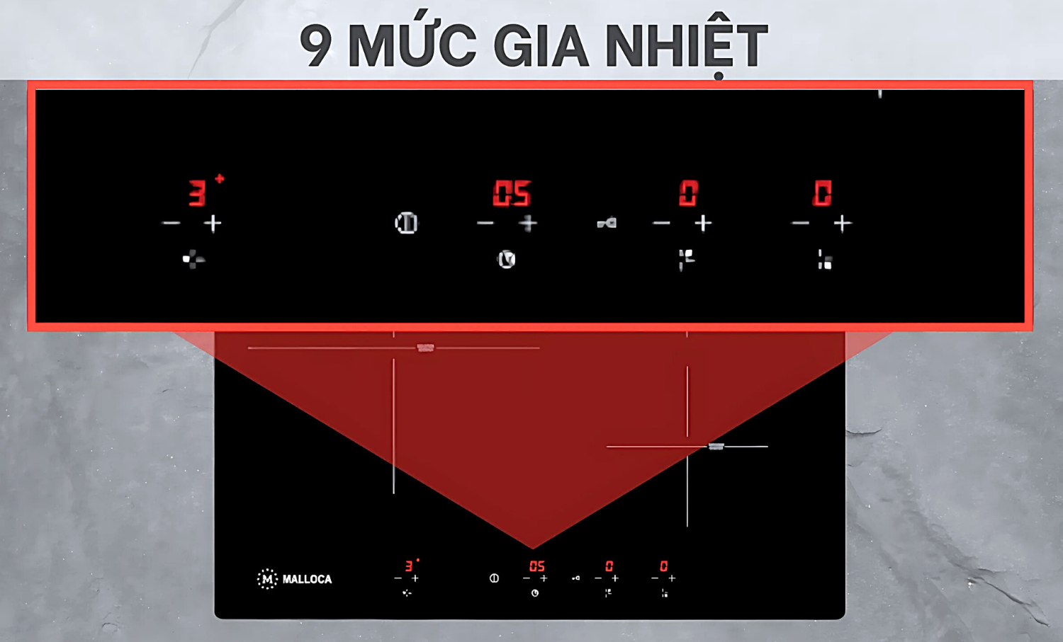 Bếp từ Malloca MI-593B được trang bị bảng điều khiển cảm ứng dạng chạm tiên tiến