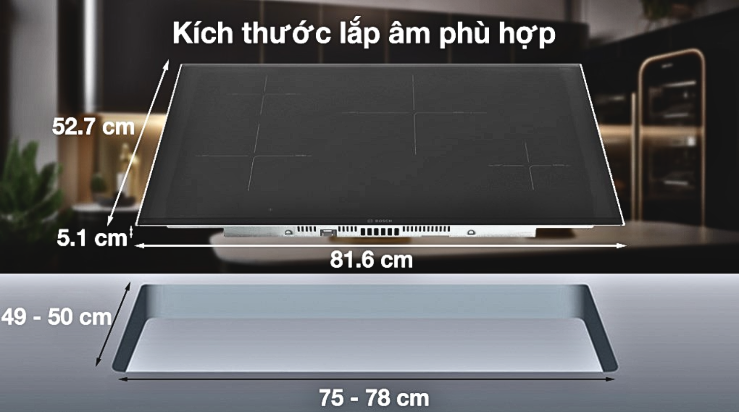 Bếp từ Bosch PIE875DC1E sở hữu tông màu đen tinh tế, mang vẻ đẹp tối giản