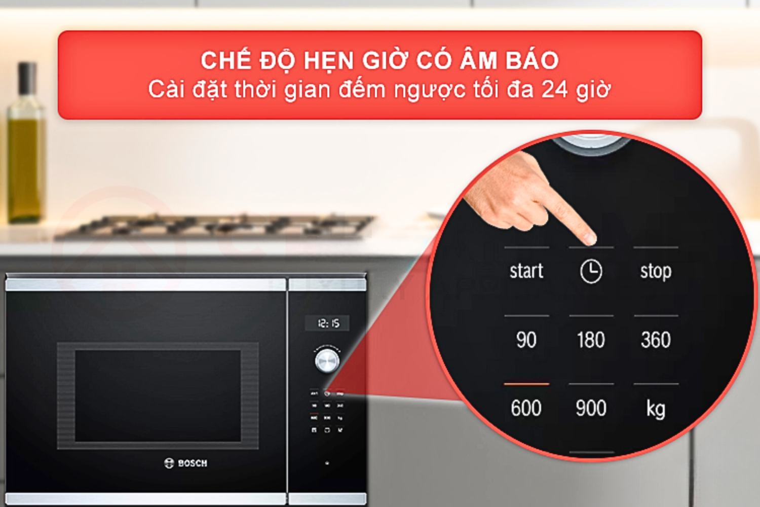 Lò vi sóng Bosch BEL554MS0B Serie 6 cho phép hẹn giờ tối đa đến 24h