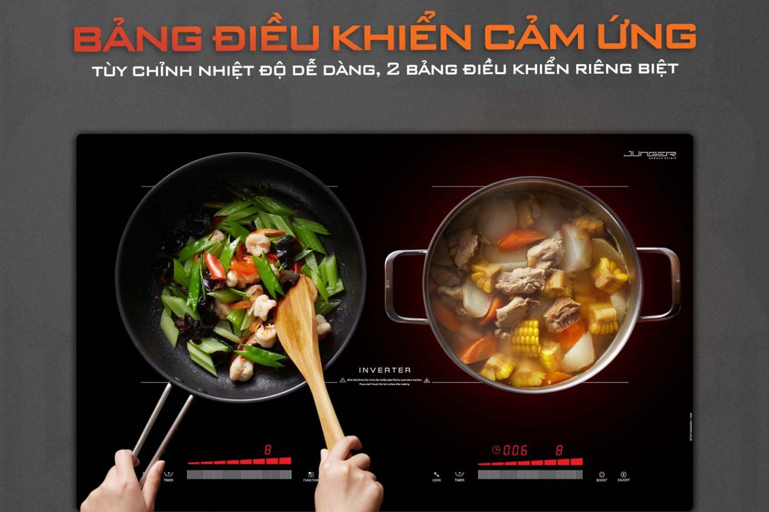 Bếp Điện Từ Kết Hợp Hồng Ngoại Junger MTD-71 | Lắp Âm/Dương 2 Vùng Nấu