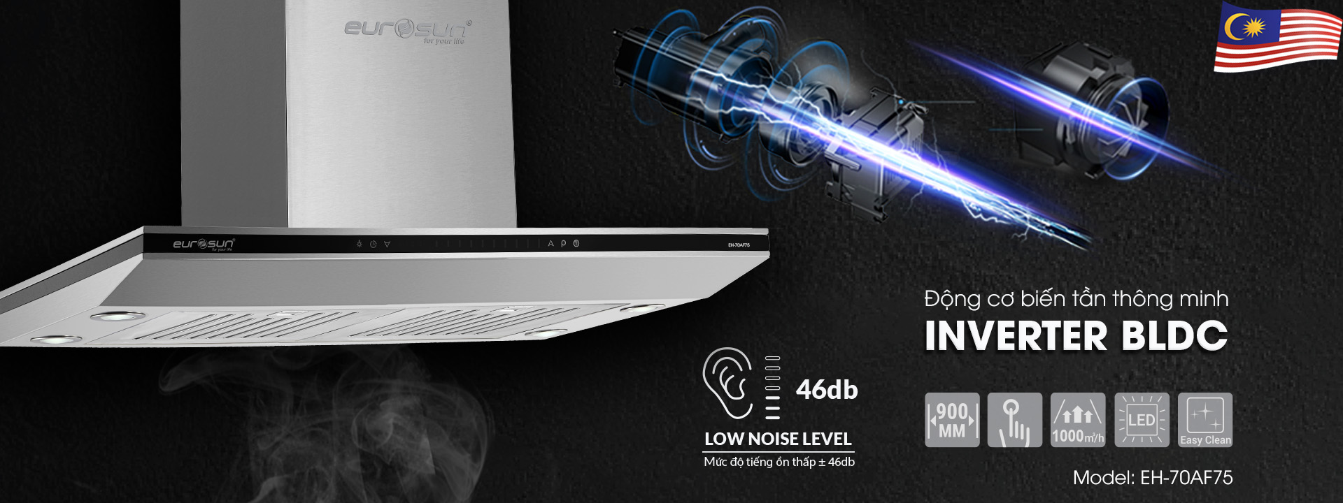 Máy hút mùi gắn tường Eurosun EH-90AF75 | 90 cm