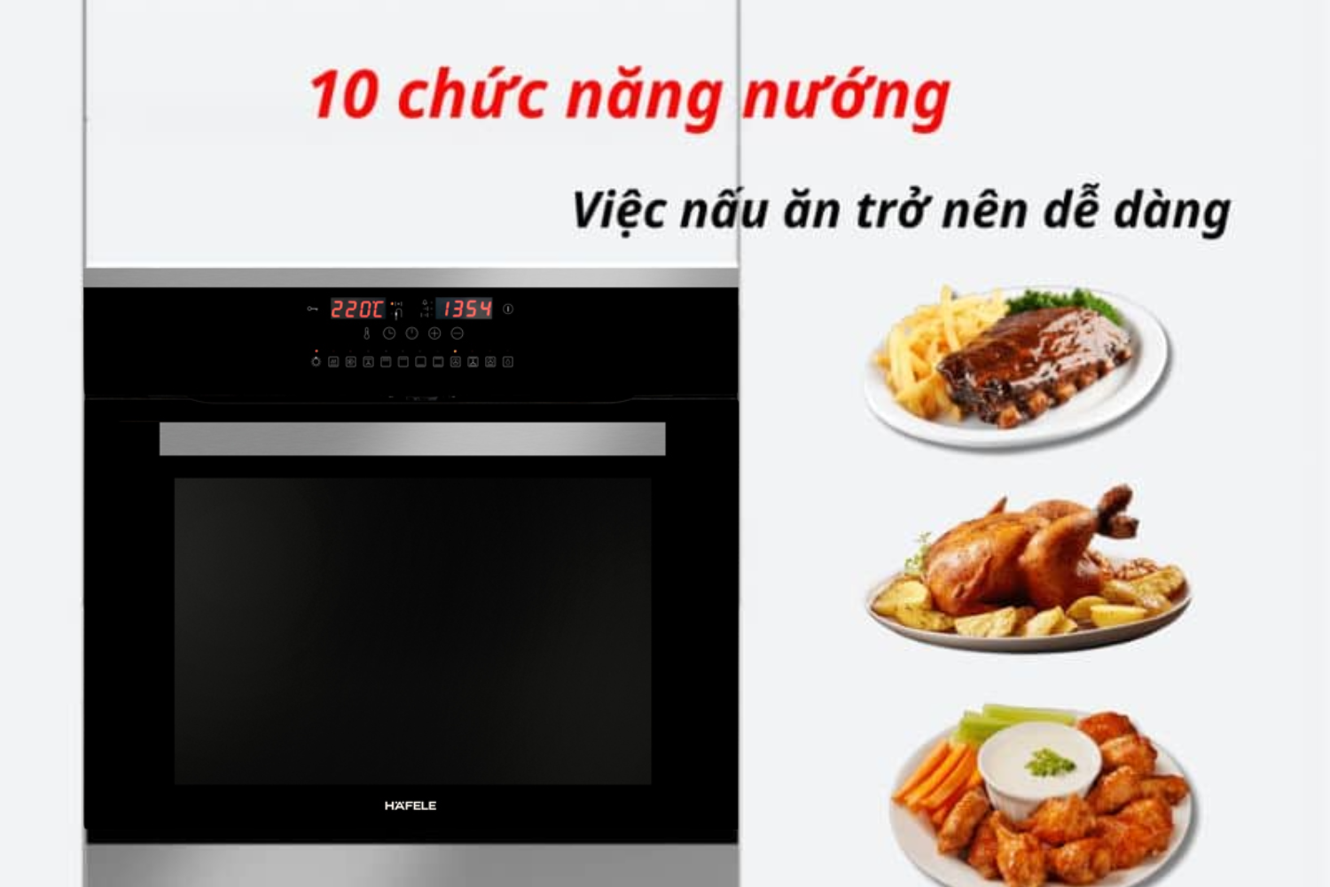 Lò cung cấp đến 10 chế độ nướng khác nhau nhờ dải nhiệt độ rộng từ 50°C đến 250°C