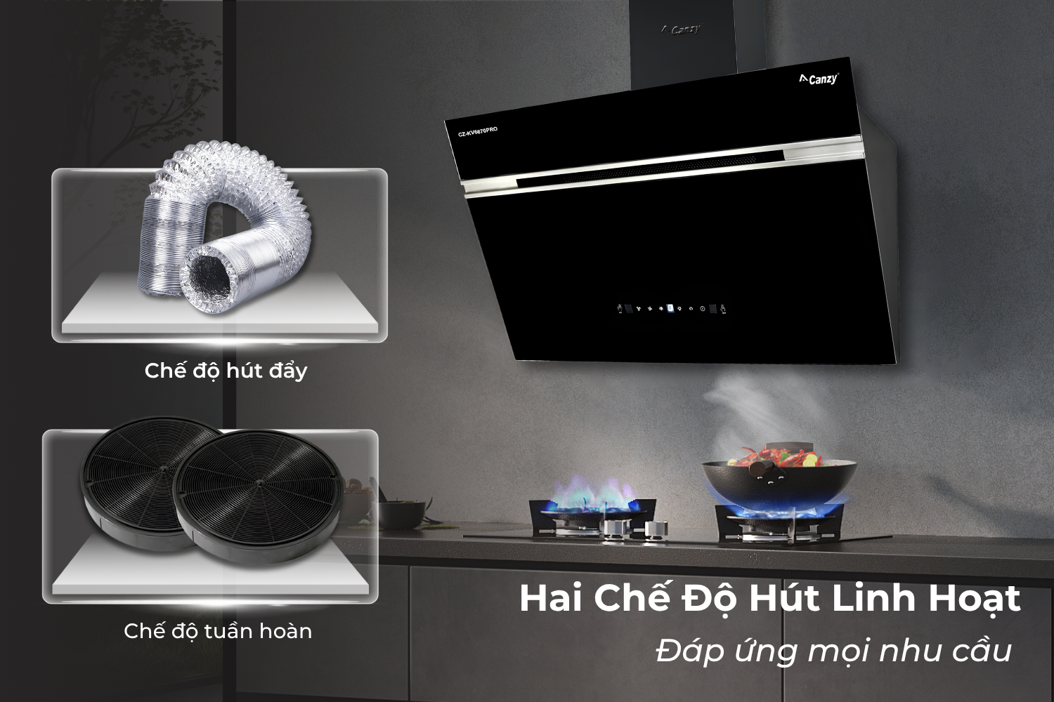 Máy Hút Mùi Kính Vát Canzy CZ KV6670PRO