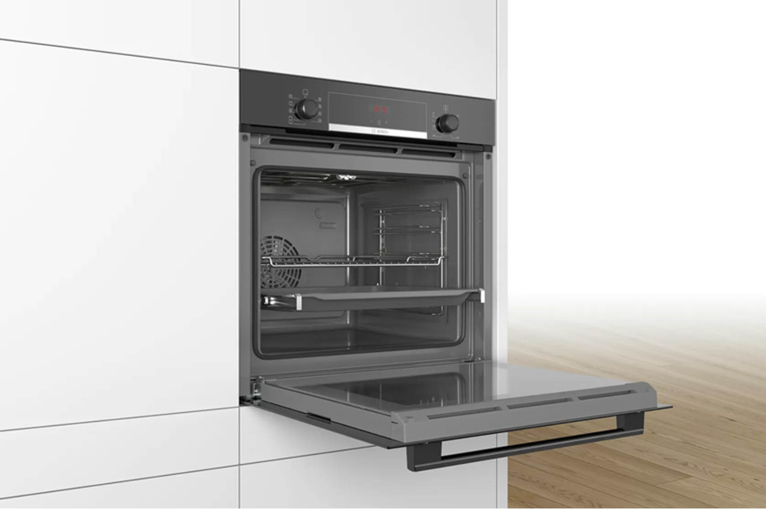 Lò nướng Bosch HBA534EB0K có cơ chế cửa lò đóng mở êm ái