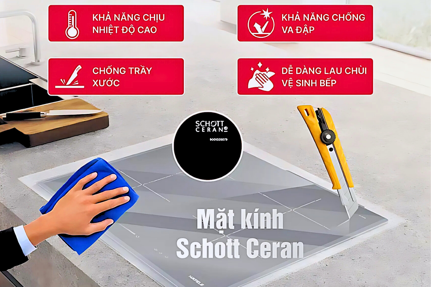 Mặt bếp được chế tác từ kính Schott Ceran đen bóng