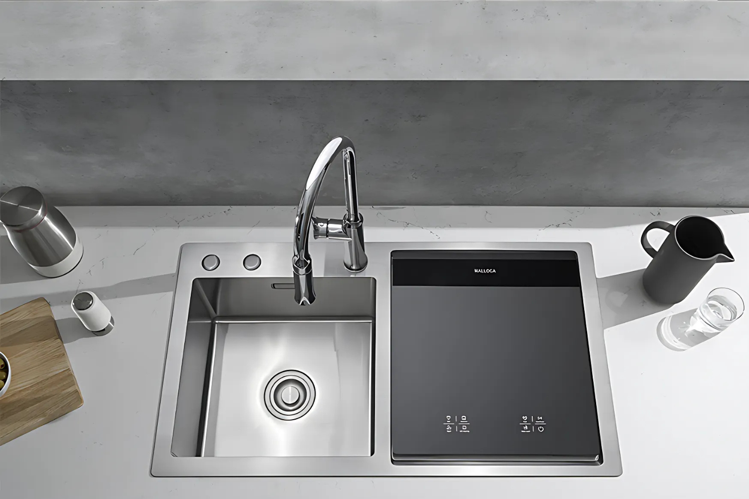 Máy rửa bát tích hợp chậu rửa Malloca WQP6-890F4 sỏ hữu thiết kế gọn gàng, tiết kiệm diện tích