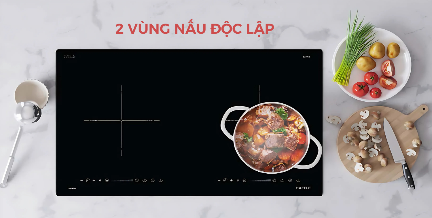 Trang bị hai vùng nấu với tổng công suất lên đến 4000W