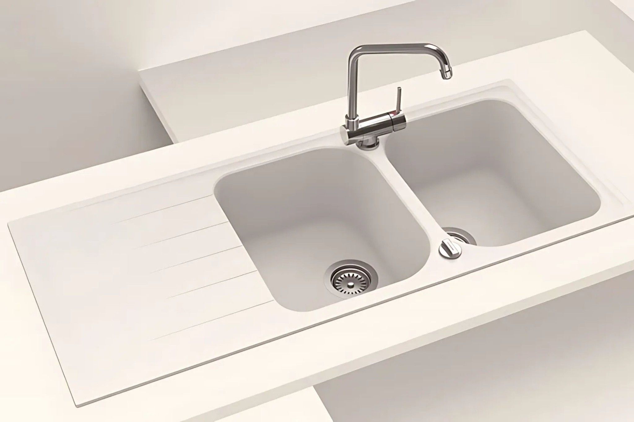 Thiết kế 2 hố màu kem thanh lịch, tích hợp bàn chờ hiện đại