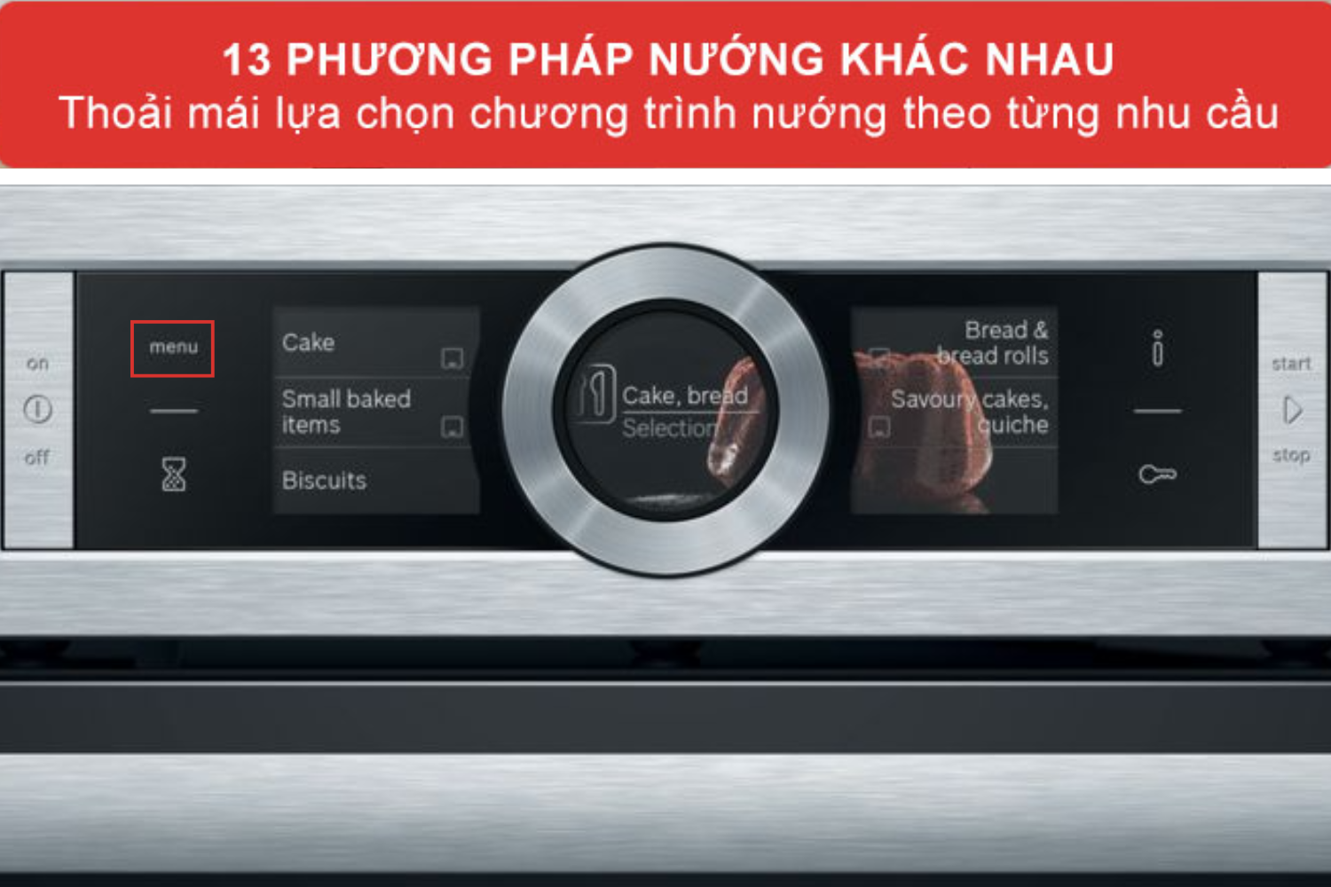 Lò nướng Bosch HBG6764S1 mang đến sự linh hoạt tuyệt đối với 13 chế độ gia nhiệt