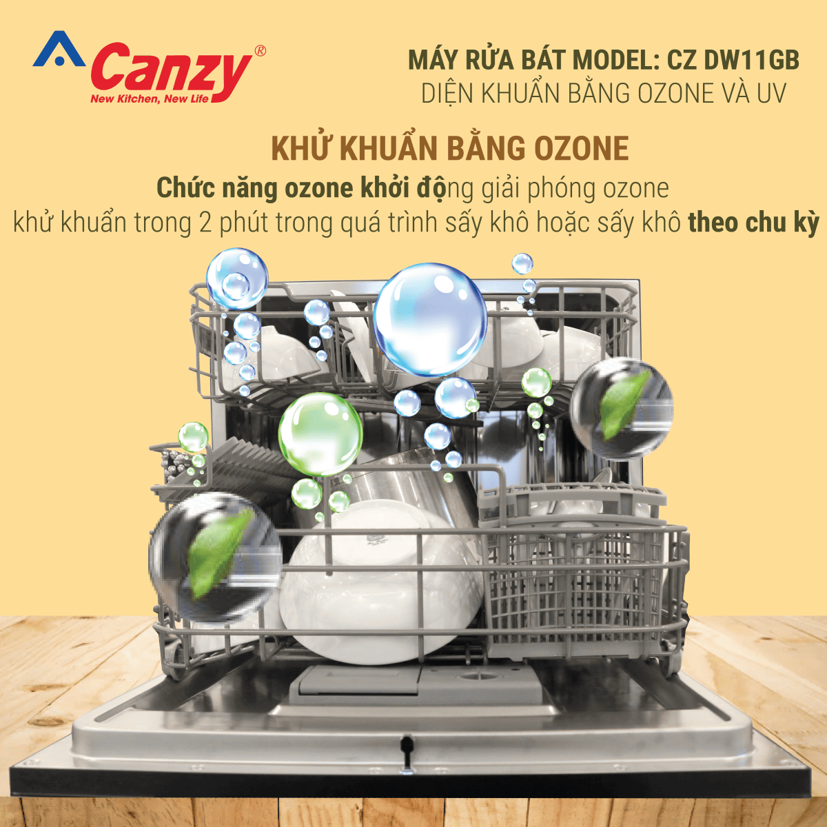 Công nghệ Ozone khử khuẩn hiệu quả, diệt sạch mọi vi khuẩn trên bát đĩa