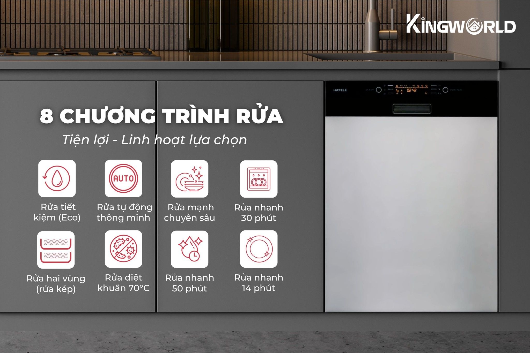 Hafele HDW-HI60B trang bị 8 chương trình rửa linh hoạt lựa chọn
