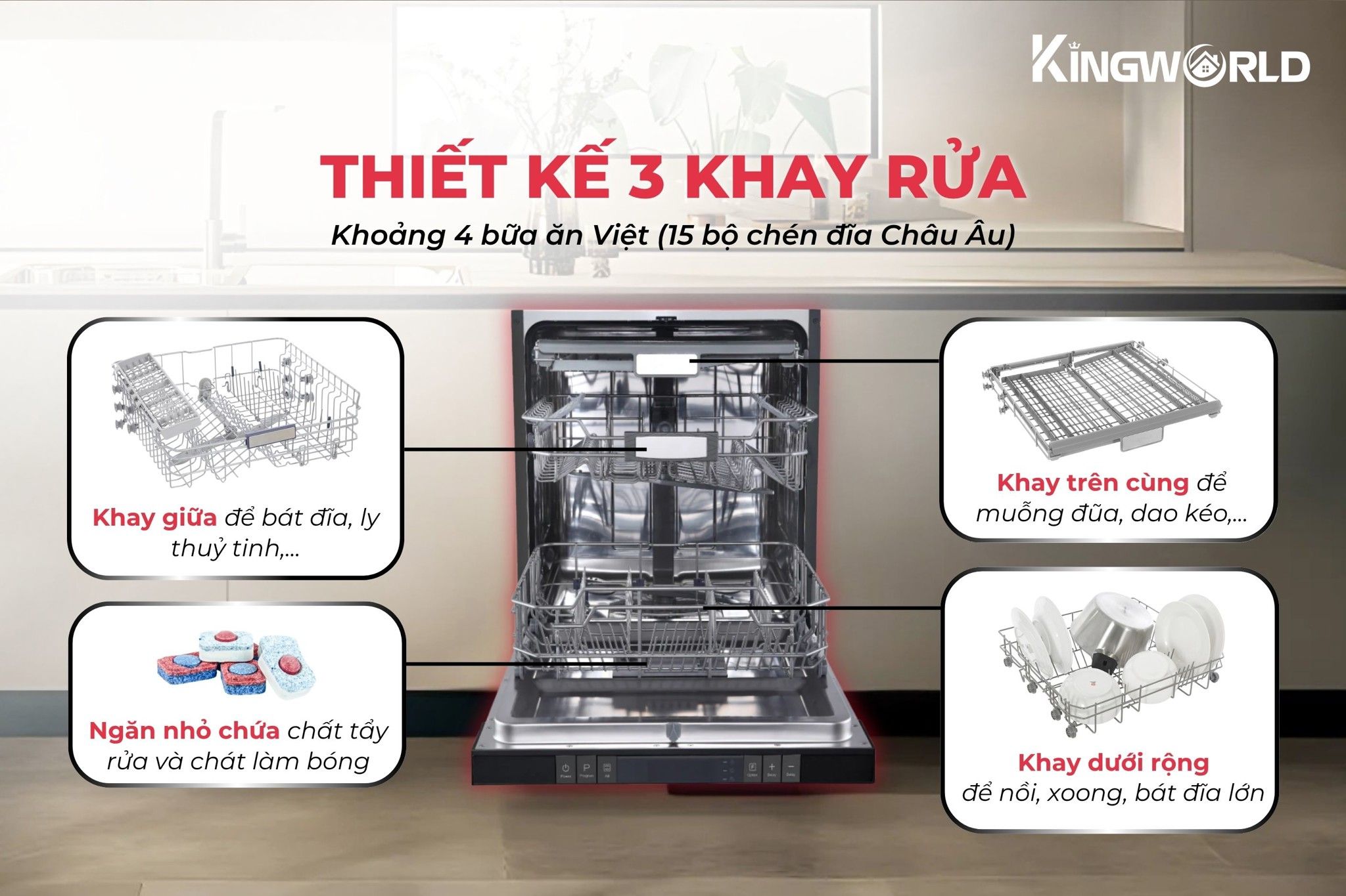 Máy rửa bát Hafele HDW-SI60AB thiết kế 3 khay rửa riêng biệt
