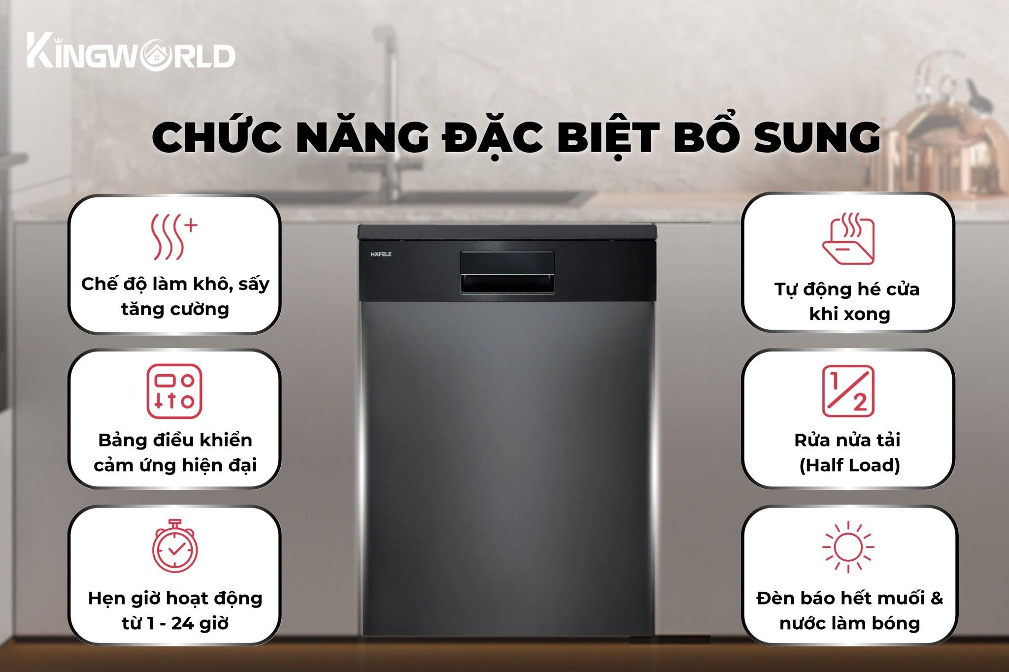 Máy rửa bát Hafele HDW-SI60AB tích hợp nhiều công nghệ hỗ trợ người dùng