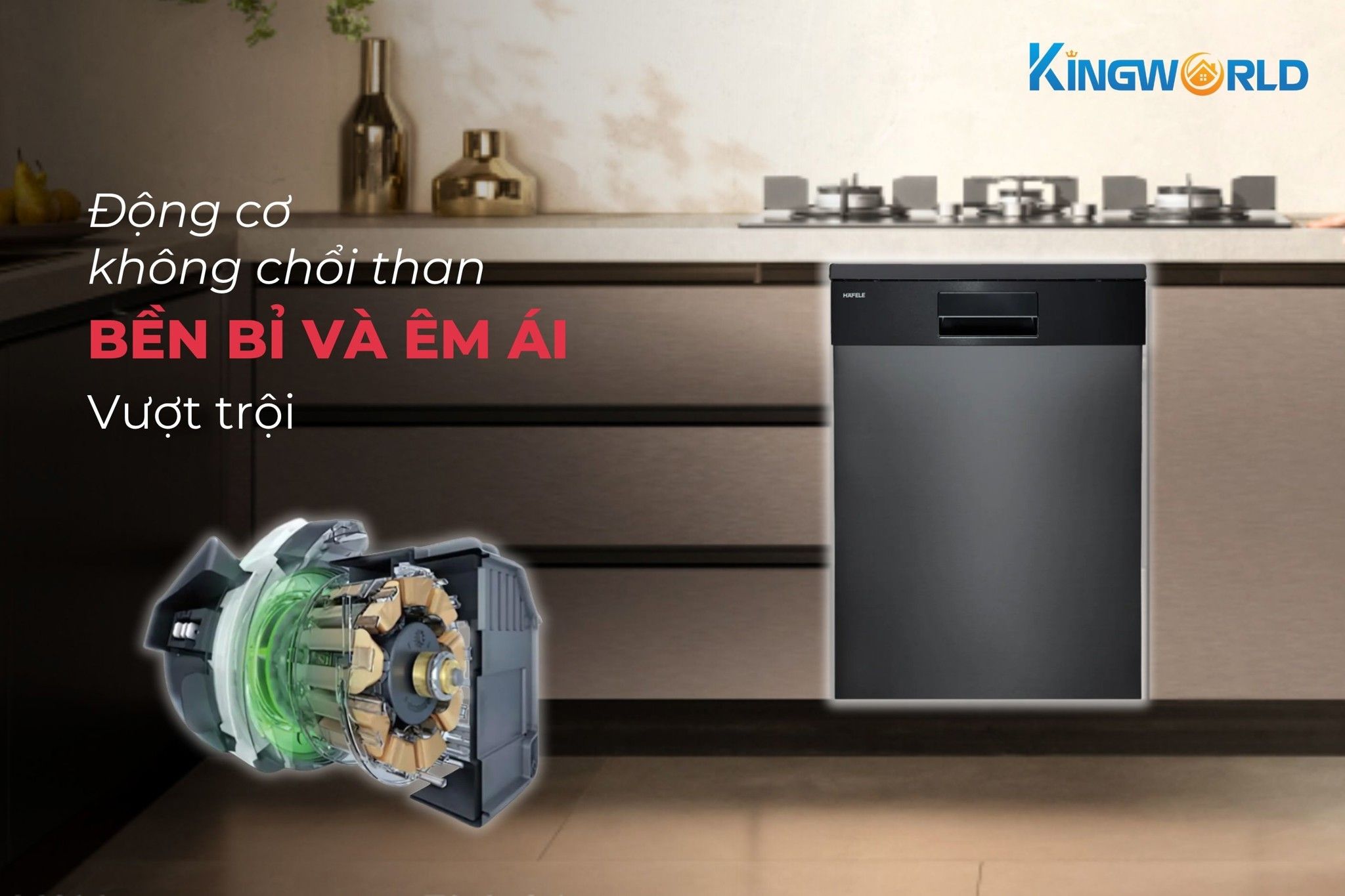 Máy rửa bát Hafele HDW-SI60AB hoạt động êm ái, tiết kiệm điện