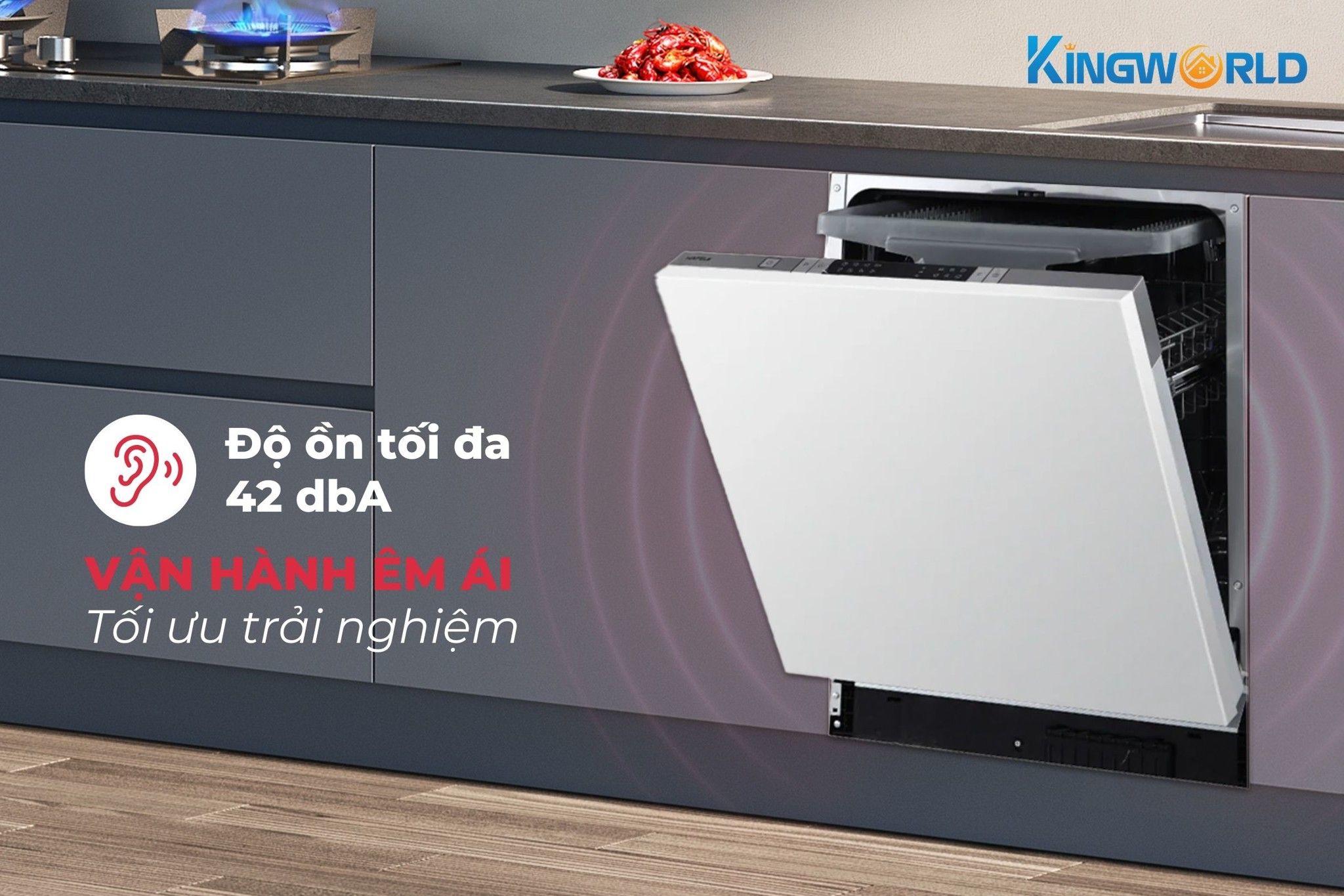 Máy rửa bát Hafele HDW-FI60AB hoạt động với độ ồn thấp