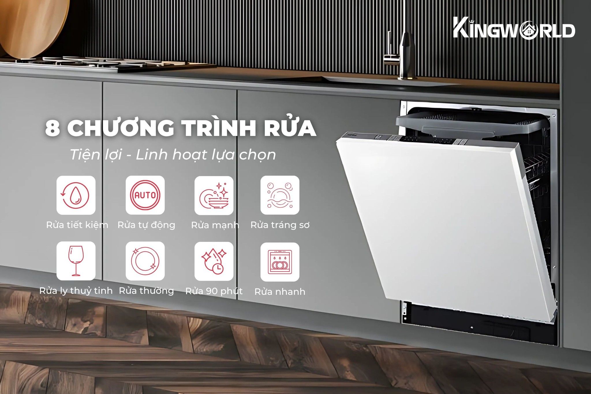 Hafele HDW-FI60AB tích hợp 8 chương trình rửa linh hoạt
