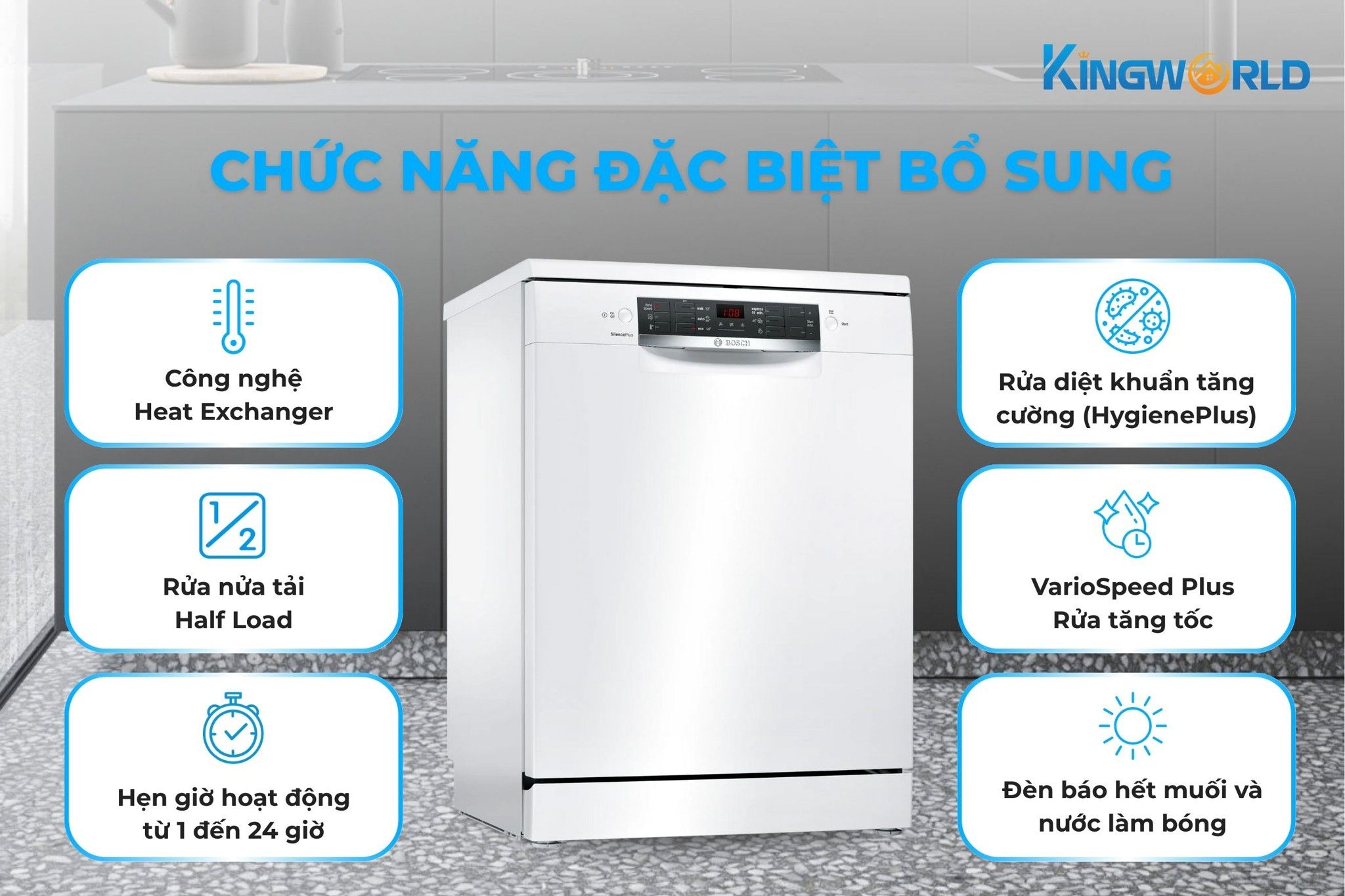 Máy rửa bát Bosch SMS46GW01P trang bị nhiều công nghệ tiên tiến