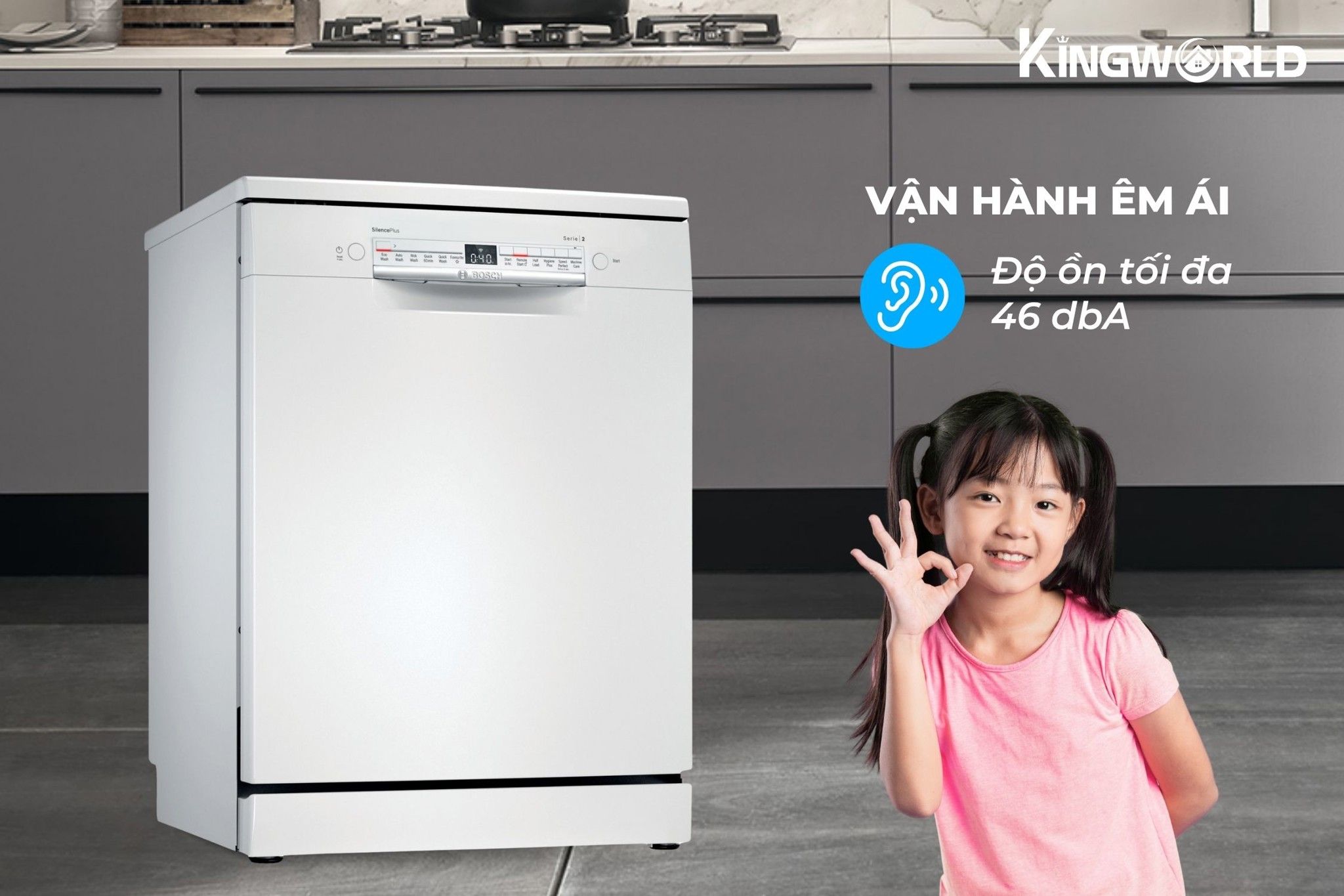 Bosch SMS2IVW01P vận hành êm ái với độ ồn thấp