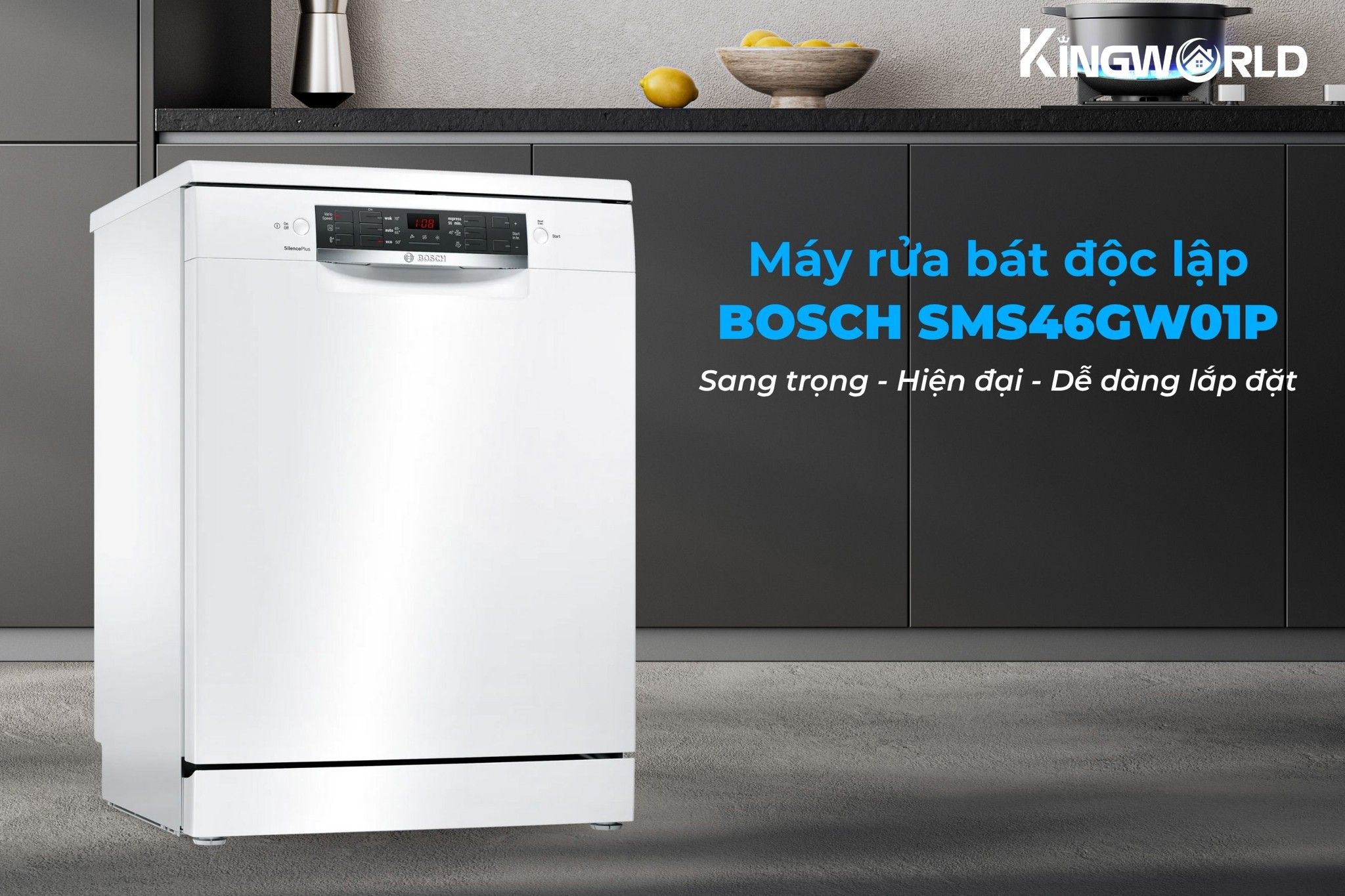 Máy rửa bát Bosch SMS46GW01P mang phong cách thiết kế độc lập