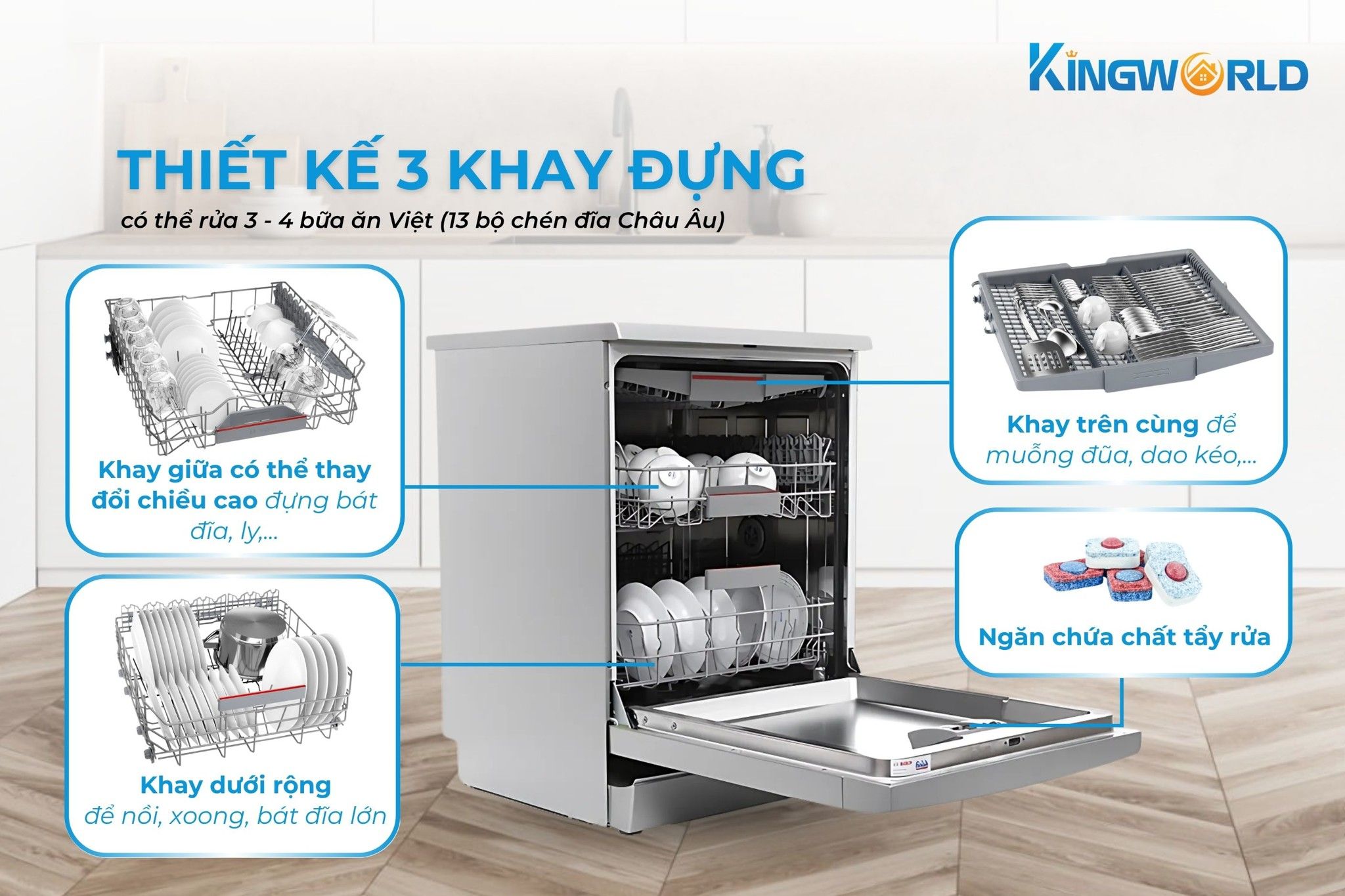 Bosch SMS46MI05E sức chứa lên đến 13 bộ chén dĩa