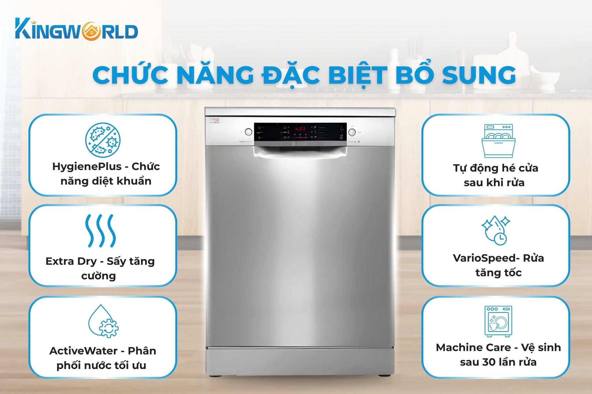 Bosch SMS46MI05E trang bị loạt tính năng bổ sung hỗ trợ người dùng