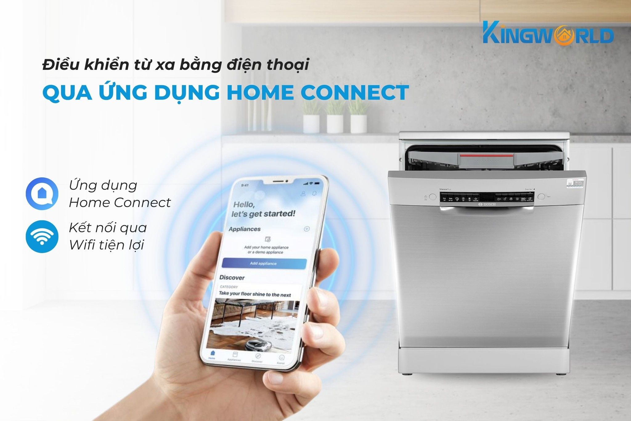 Bosch SMS4ECI14E có thể điều khiển từ xa bằng Home Connect