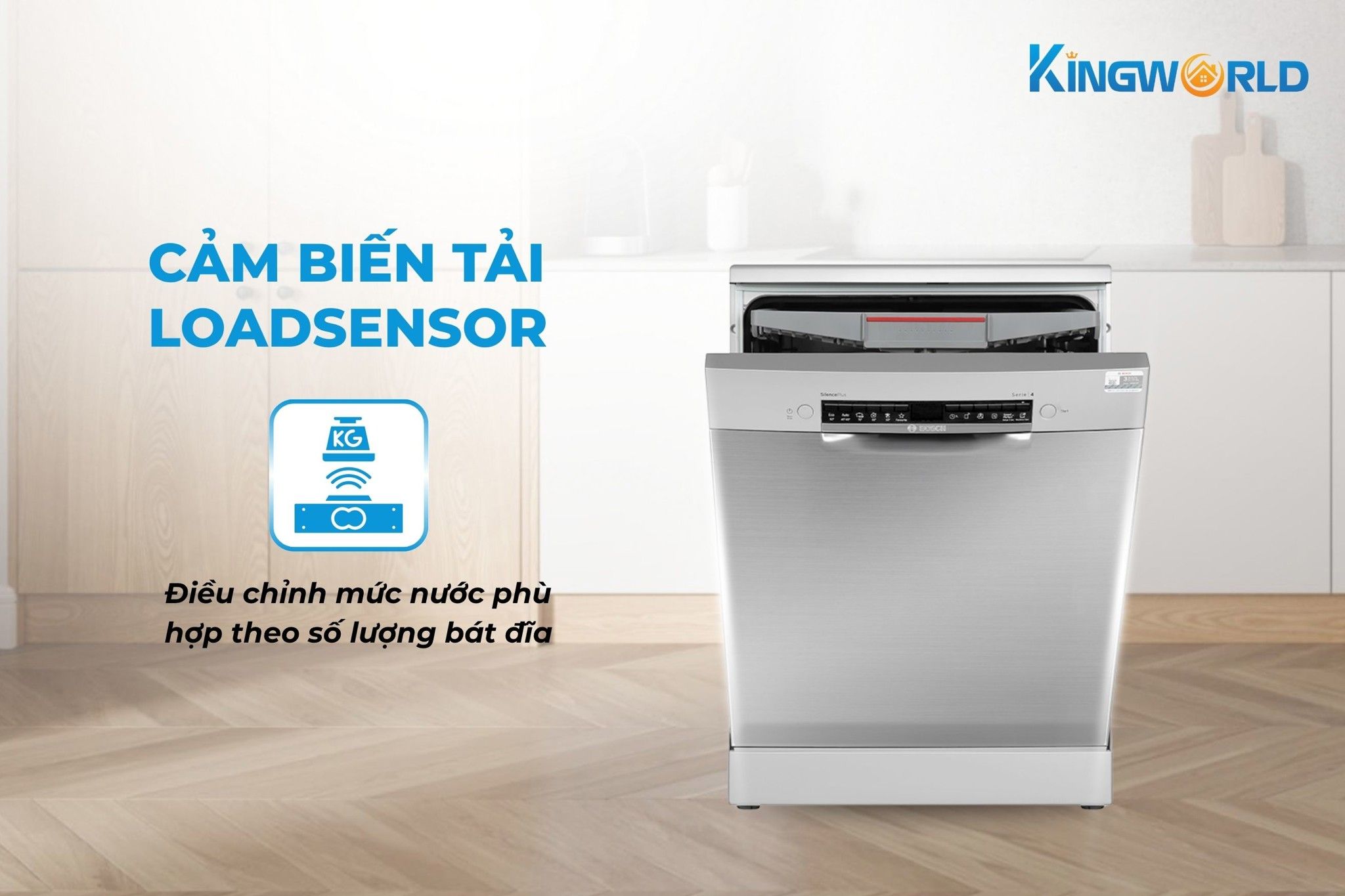 LoadSensor tự động nhận biết số lượng bát đĩa và điều chỉnh lượng nước phù hợp