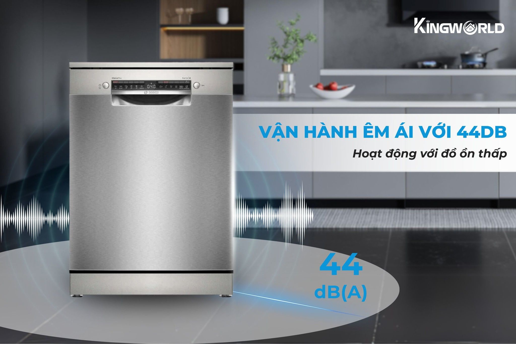 Bosch SMS4HCI48E vận hàng êm ái với độ ồn chỉ 44đb