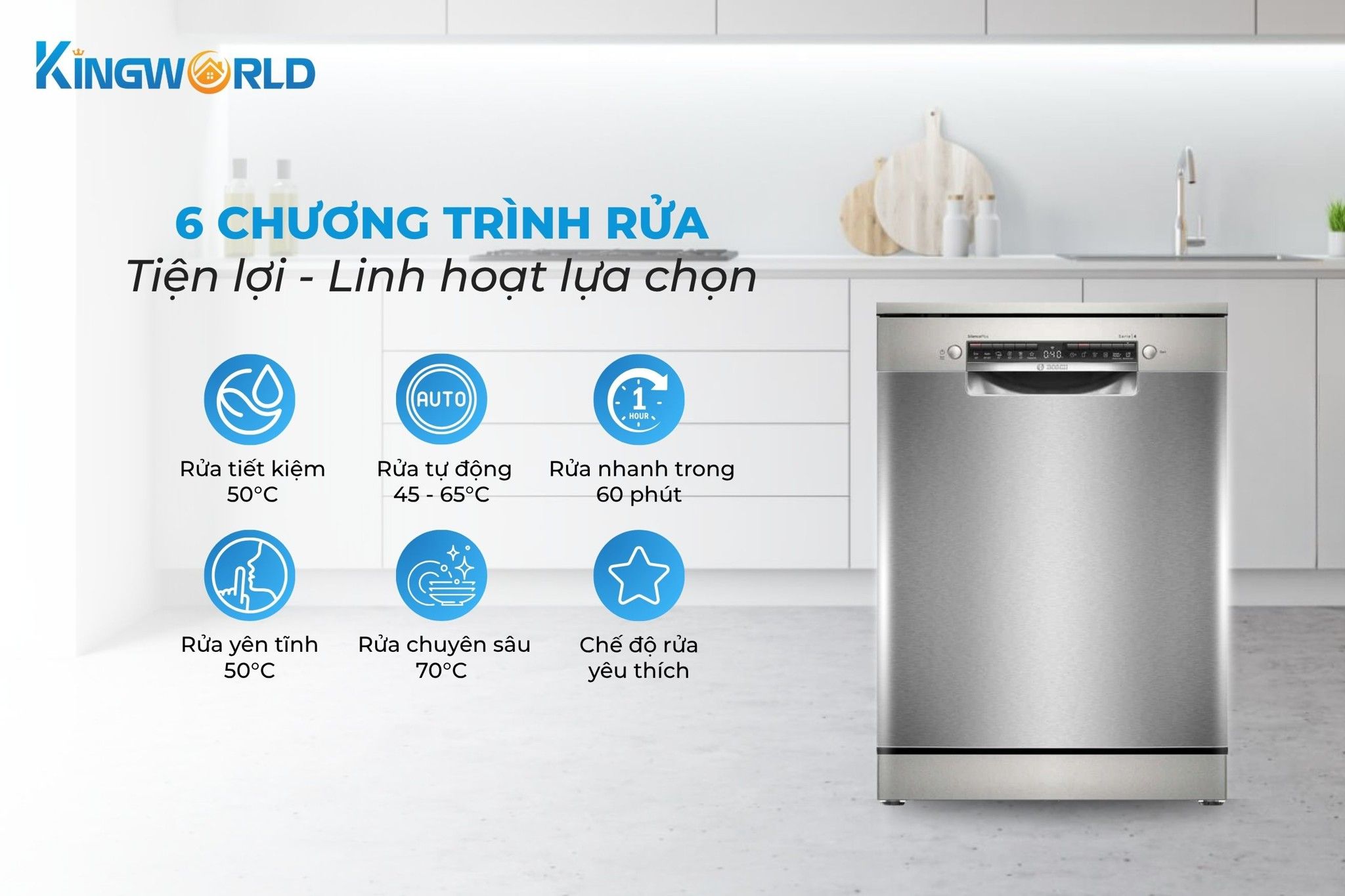 Bosch SMS4HCI48E trang bị 6 chương trình rửa linh hoạt