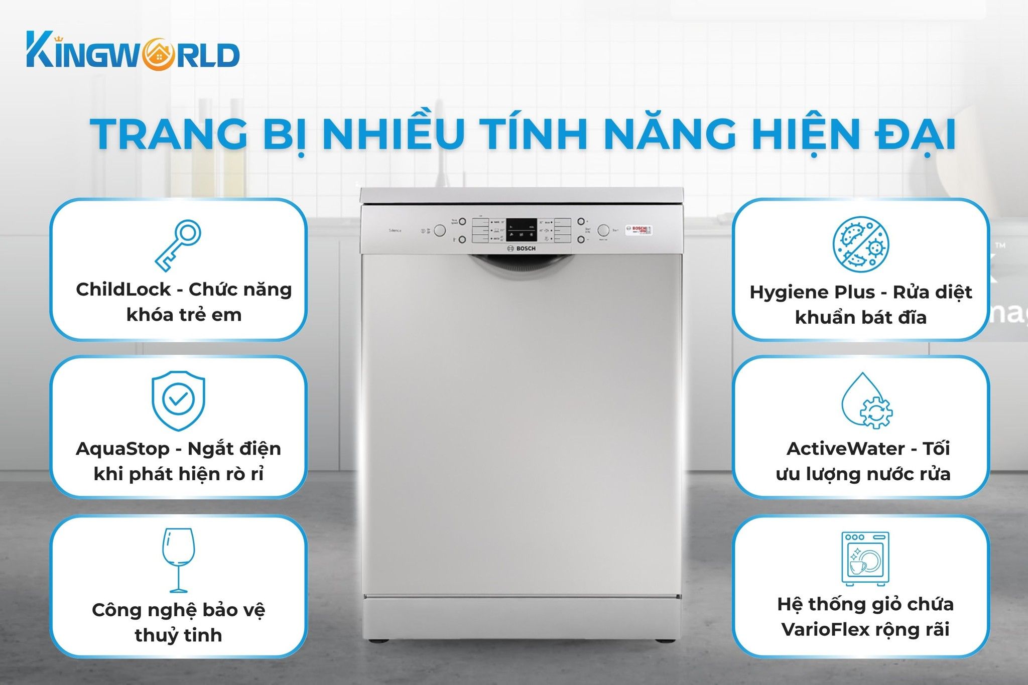 Bosch SMS63L08EA trang bị nhiều công nghệ hỗ trợ người dùng