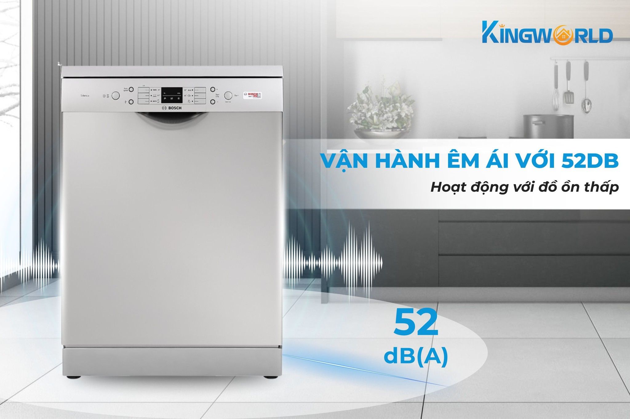 Máy rửa bát Bosch SMS63L08EA Serie 6 hoạt động với độ ồn chỉ 52đb
