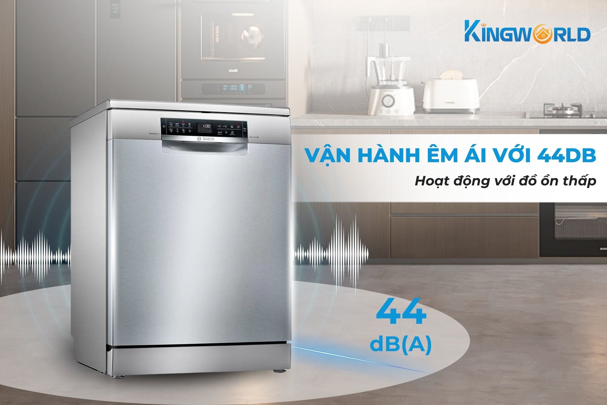 Bosch SMS68MI04E hoạt động êm ái với độ ồn thấp - 44đb