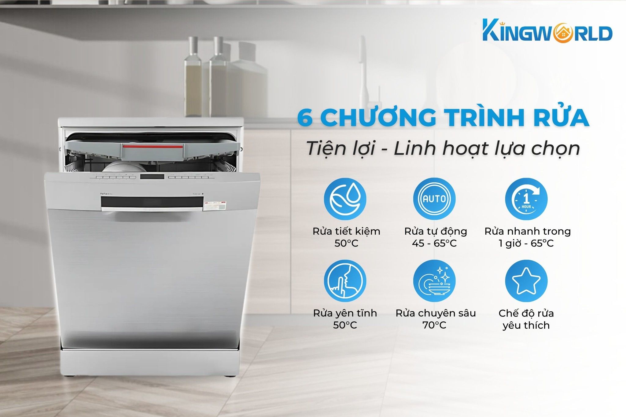 Tích hợp 6 chương trình rửa, linh hoạt sử dụng