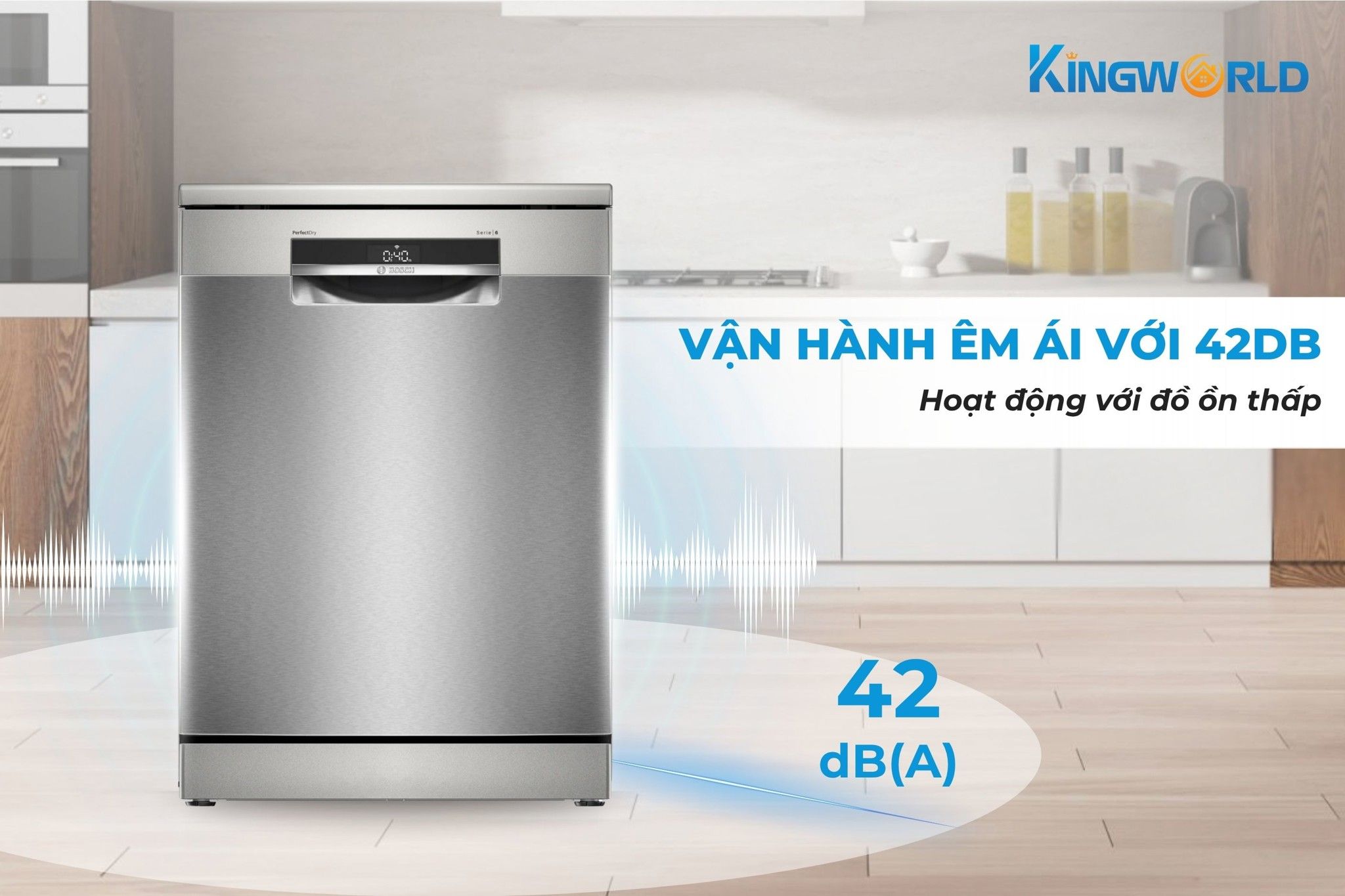 Máy rửa bát vận hành êm ái với độ ồn chỉ 42đb
