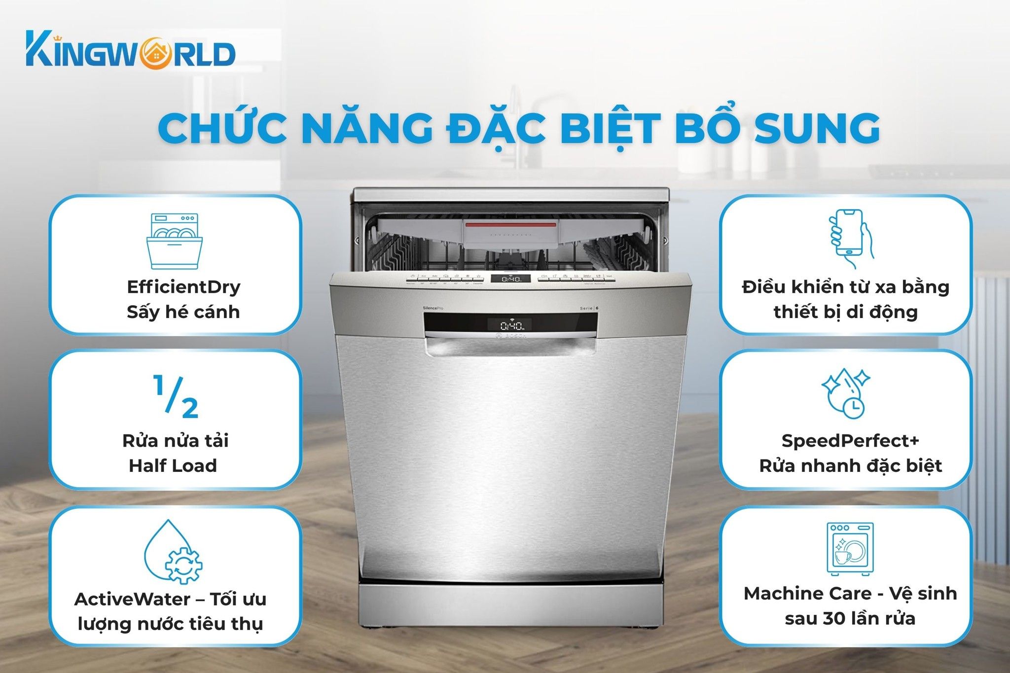 Máy rửa bát Bosch SMS6ECI07E trang bị loạt tiện ích thông minh