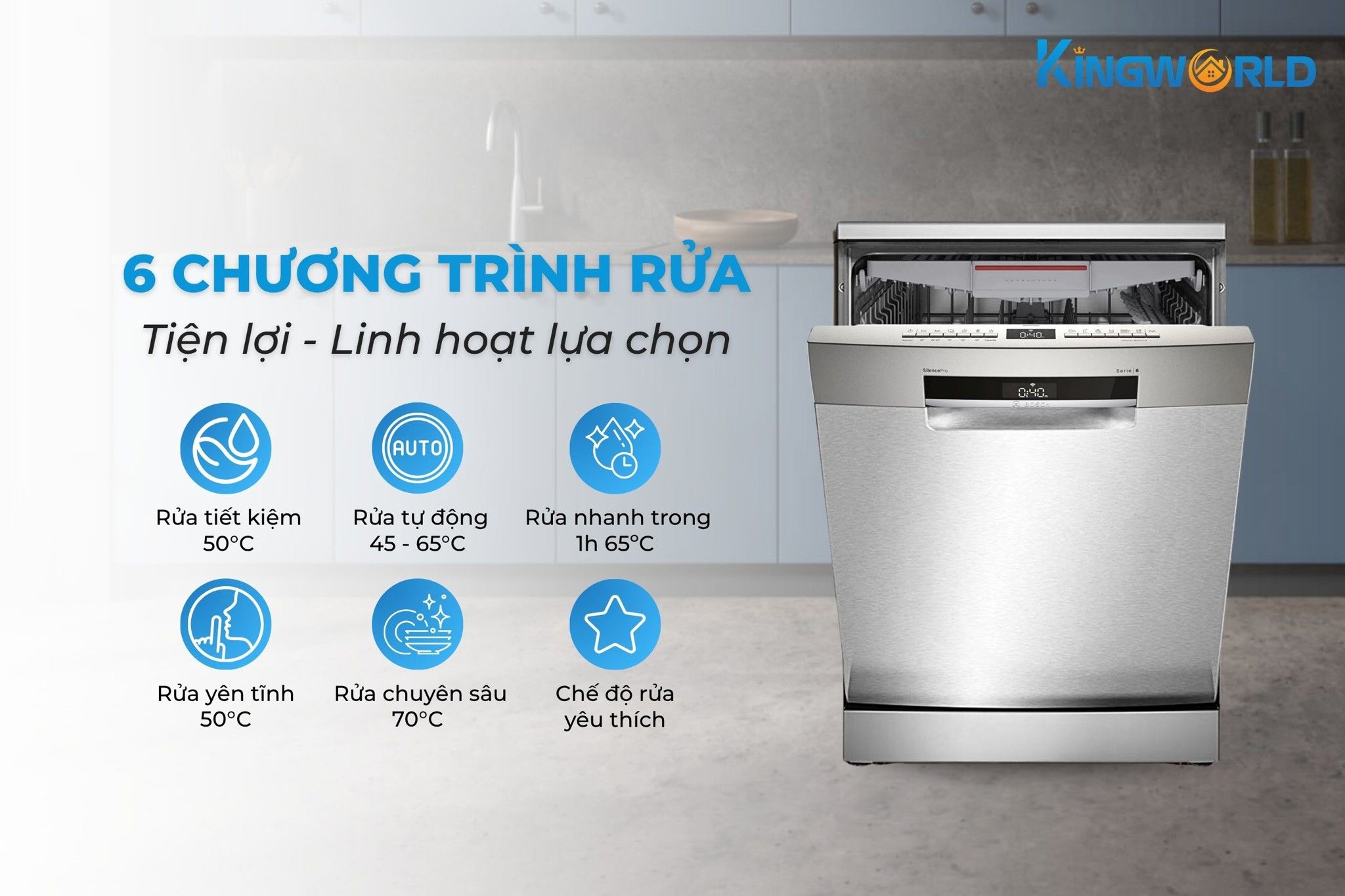 Bosch SMS6ECI07E trang bị 6 chương trình rửa linh hoạt