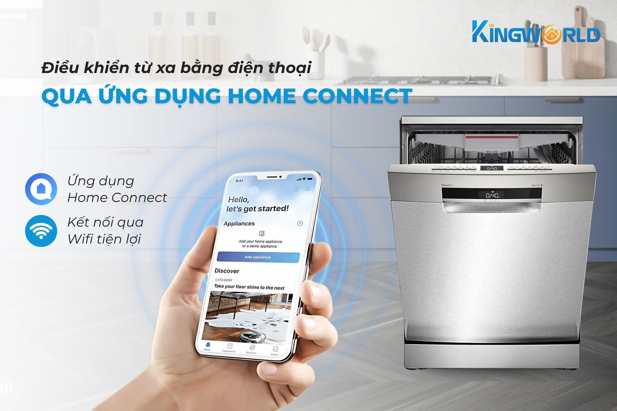 Máy rửa bát Bosch SMS6ECI07E điều khiển từ xa bằng app Home Connect