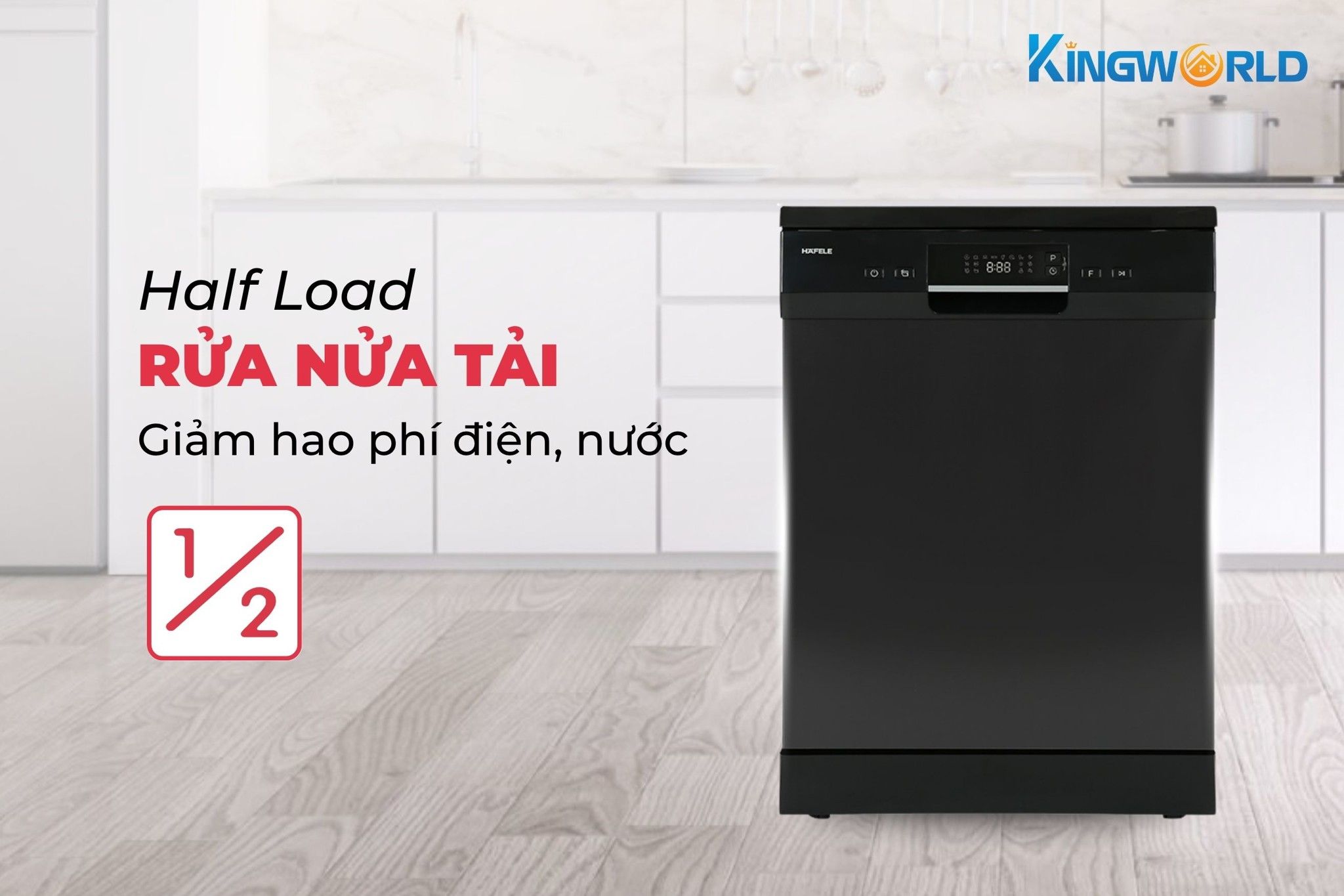 Máy rửa chén Hafele HDW-F60EB có thể rửa nửa tải hỗ trợ người dùng