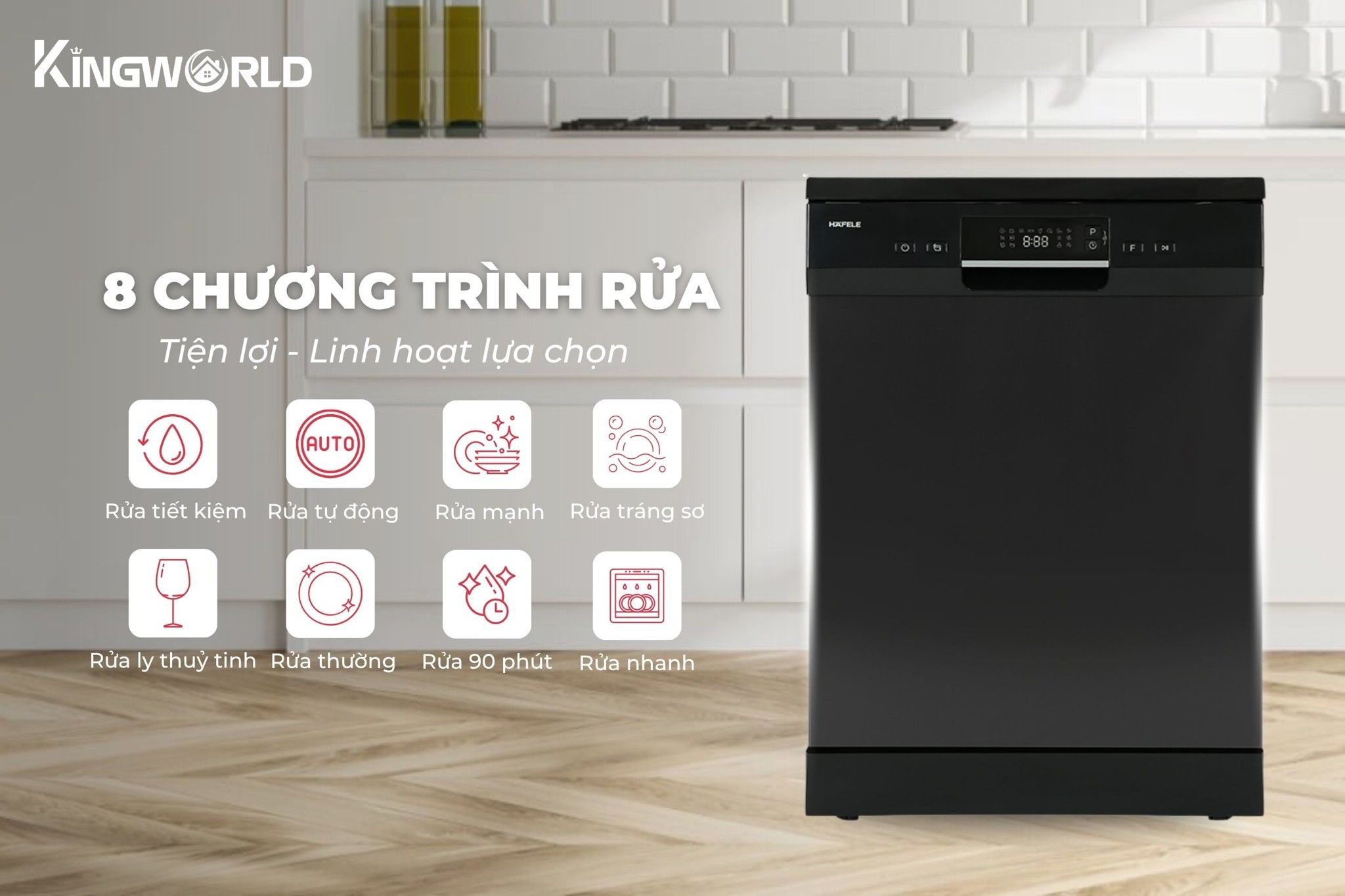 Máy rửa chén Hafele HDW-F60EB tích hợp 8 chương trình rửa tiện lợi