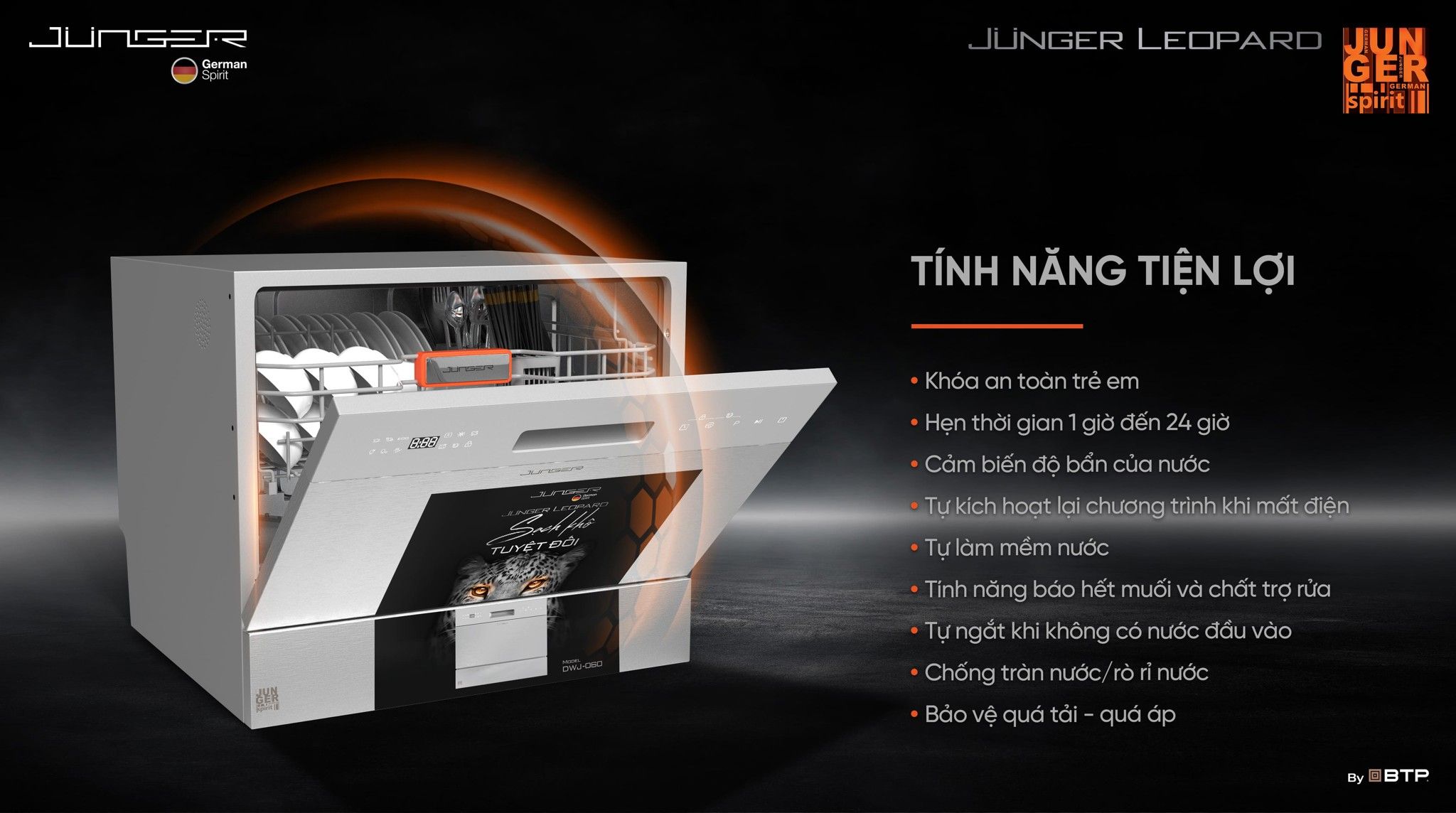 Máy rửa bát DWJ-060 được tích hợp rất nhiều tính năng an toàn tiện lợi