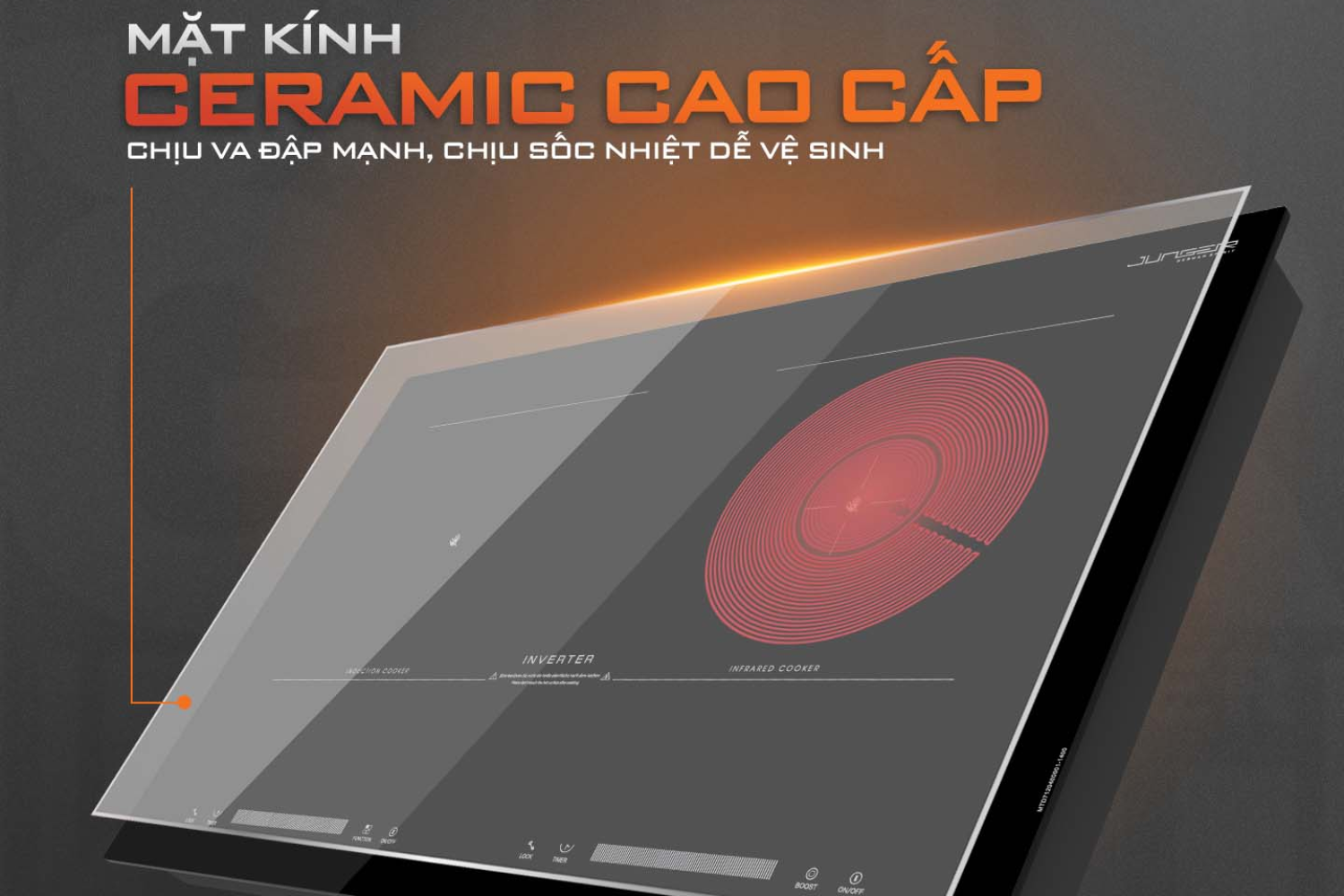 Bếp Điện Từ Kết Hợp Hồng Ngoại Junger MTD-71 | Lắp Âm/Dương 2 Vùng Nấu