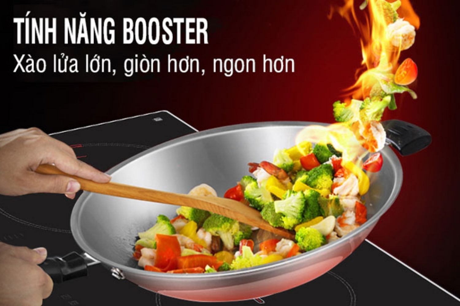 chức năng Booster của bếp hồng ngoại 2 vùng nấu MH 732 ER giúp đẩy nhanh tốc độ nấu nướng