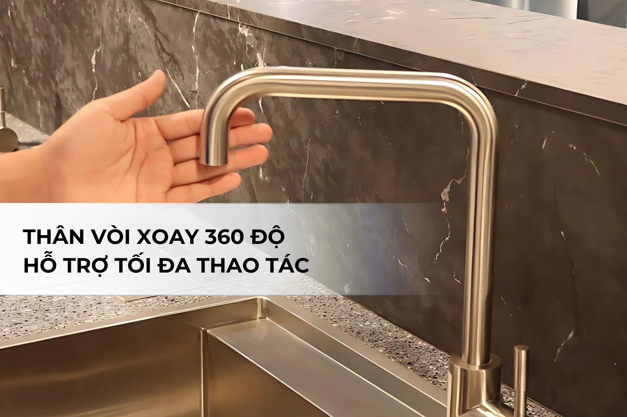 Thân vòi rửa chén Malloca K559-SN có thể xoay 360 độ linh hoạt
