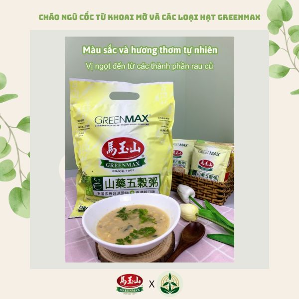 Cháo ngũ cốc dinh dưỡng từ khoai mỡ và các loại hạt Greenmax Đài Loan gói 350g bổ sung năng lượng tiện lợi tốt cho sức khỏe Yam and Multi Grains Careal