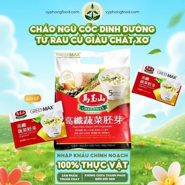 Cháo ngũ cốc dinh dưỡng giàu chất xơ từ rau củ Greenmax Đài Loan dinh dưỡng thiên nhiên cho người ăn chay, người già và mẹ bầu.