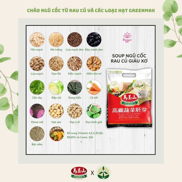 Cháo ngũ cốc dinh dưỡng giàu chất xơ từ rau củ Greenmax Đài Loan dinh dưỡng thiên nhiên cho người ăn chay, người già và mẹ bầu.